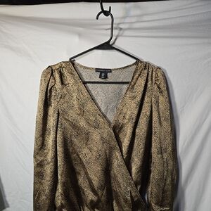Sincerly Jules Black and Gold Animal-Print Wrap Blouse